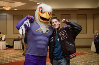 Eagle mascot with student 