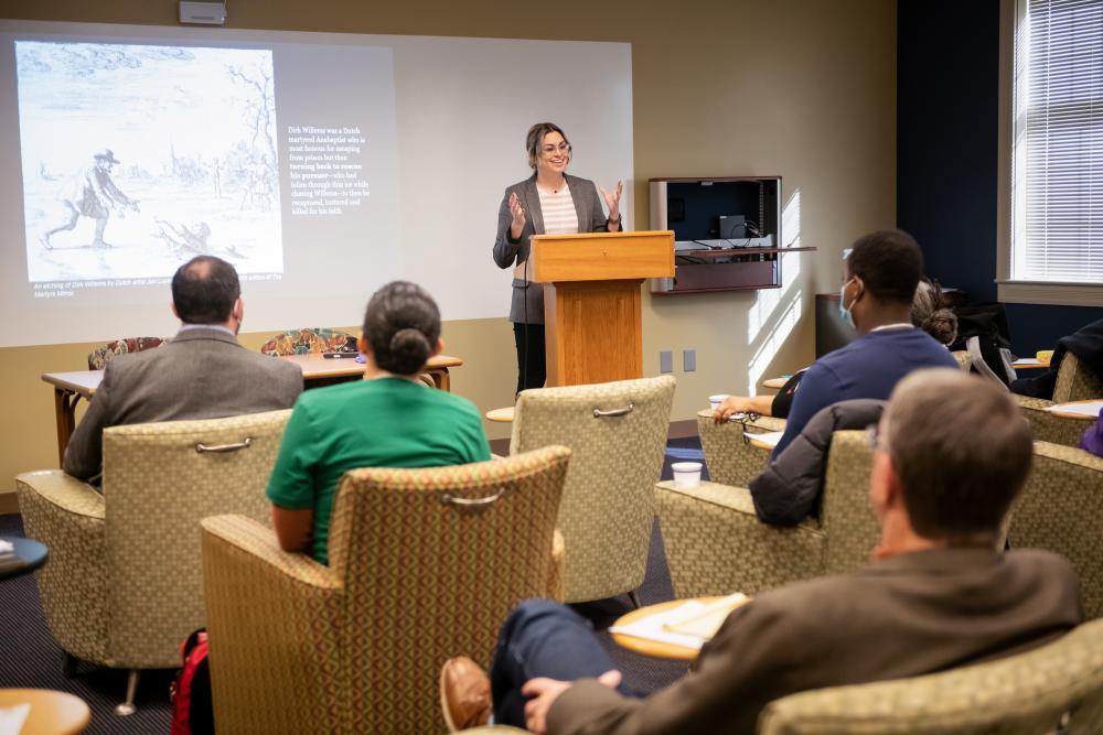 Guest speaker at podium during annual conference
