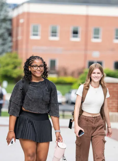Students walking across campus