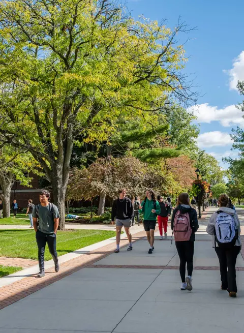 Students walking across campus