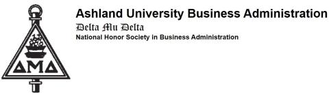 Ashland University chapter of Delta Mu Delta honor society for Business Administration students