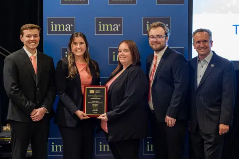 AU's 2024 team of Ryan Baxter, Haven Farson, Drew Lind, Hunter Schuck and Hilary Wallace were also finalists in the IMA competition