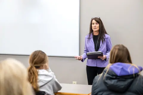 Professor Anne Strouth speaks at the Crime Scene Lab unveiling