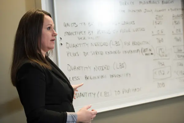 Accounting instructor at whiteboard
