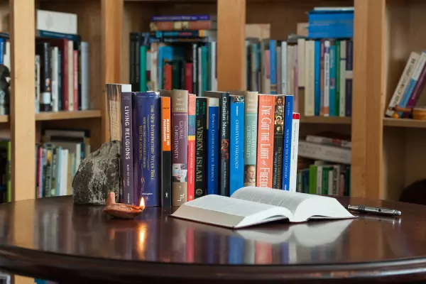 Religion books and lantern