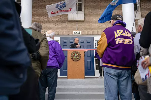 President Campo speaks at USA House ribbon-cutting ceremony