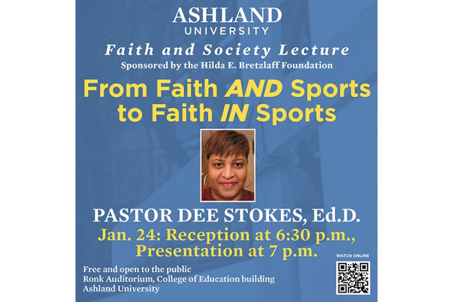 poster of Dee Stokes' Faith and Society lecture
