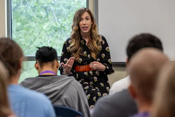 Cara Rogers Stevens speaking to a class