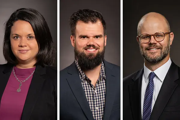 head shots of Melissa Irwin, Jared Rosenberger, Robert Wyllie