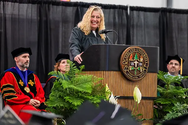 The Honorable Mary Anne Carter speaks during the 2026 AU commencement ceremony