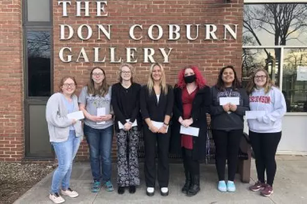 2022 Art Award Winners standing in front of Coburn Gallery