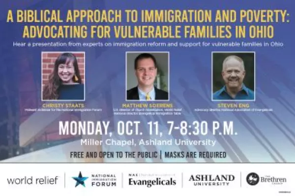 Event poster: A Biblical Approach to Immigration and Poverty.