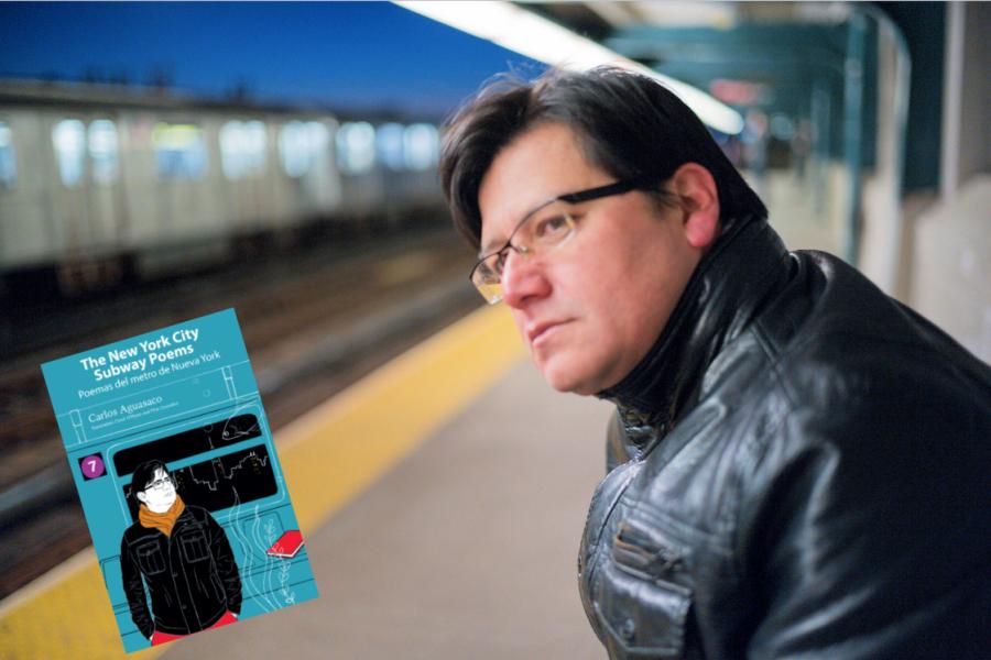 Carlos Aguasaco with book called The New York City Subway Poems