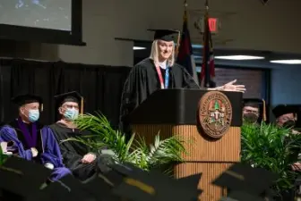 Katie Nageotte speaks at graduation