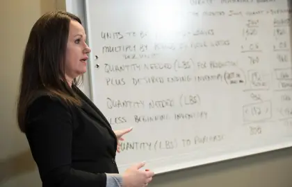 Accounting instructor at whiteboard