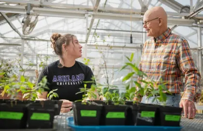Ashland University graduate Savannah O'Bell and AU Biology Professor Soren Brauner