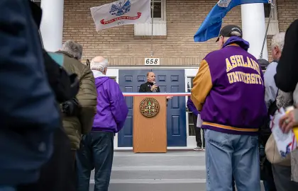 President Campo speaks at USA House ribbon-cutting ceremony