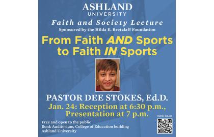 poster of Dee Stokes' Faith and Society lecture