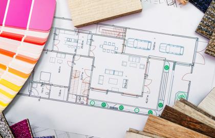 floor plans and paint swatches