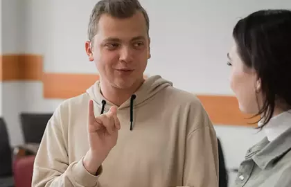 Man using sign language