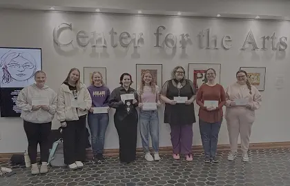 winners of the 2026 Juried Student Art and Design Exhibition pose for a picture