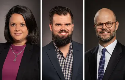 head shots of Melissa Irwin, Jared Rosenberger, Robert Wyllie