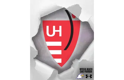 logos of University Hospitals and AU athletics