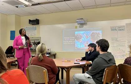 Dr. Tiffany Tynes-Curry of Columbus City Schools leads a discussion in Terri Jewett's class