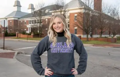 Francesca Depue modeling AU sweatshirt
