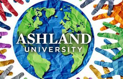 AU wordmark over paper globe