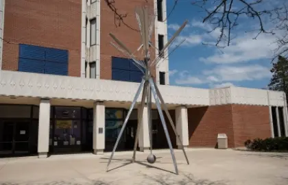 John Clague’s Auriculum sculpture in front of the library 