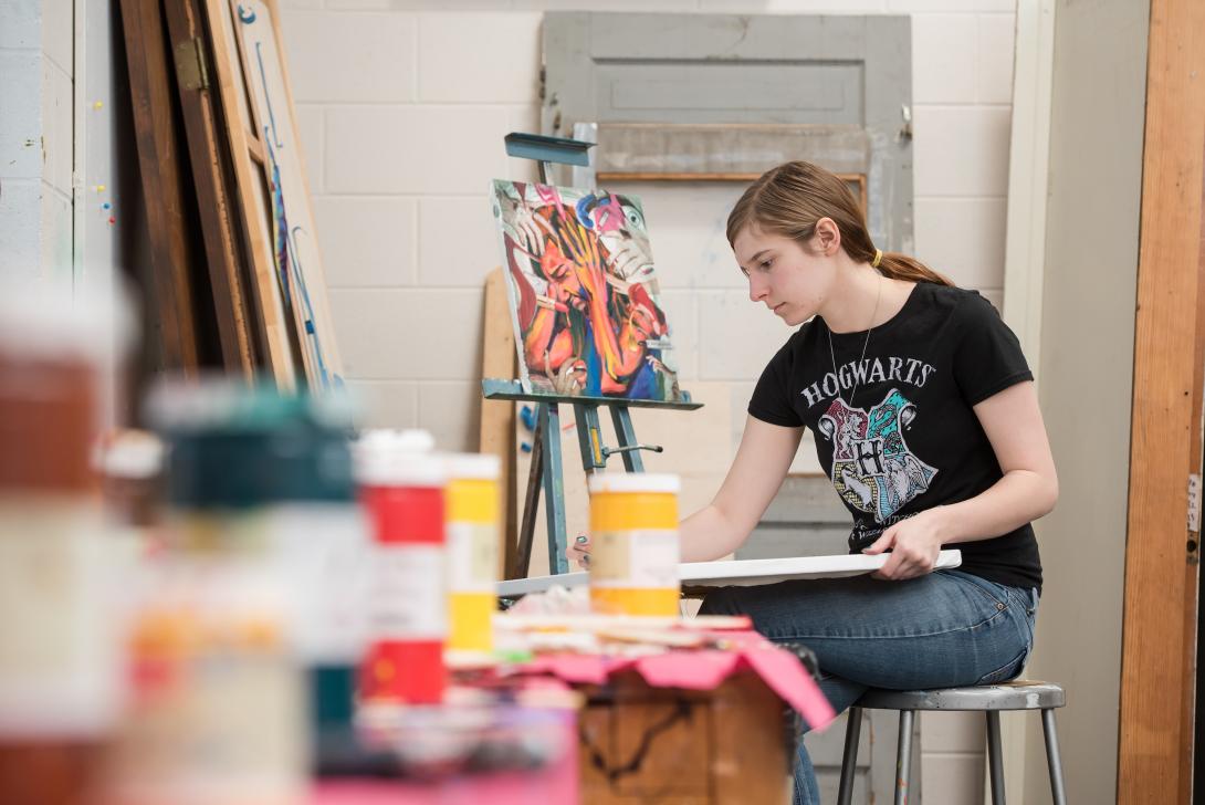 Art Education major in painting lab