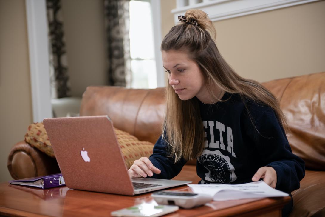 Student studying remotely online