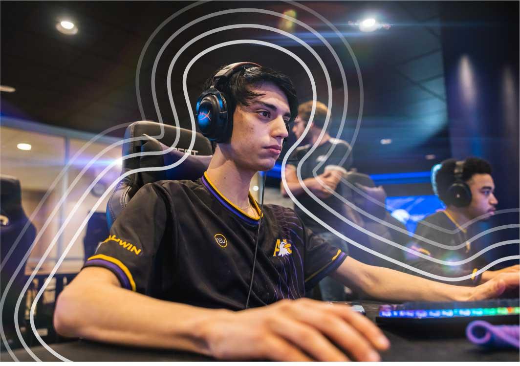 Esports member competing with motion waves around his silhouette