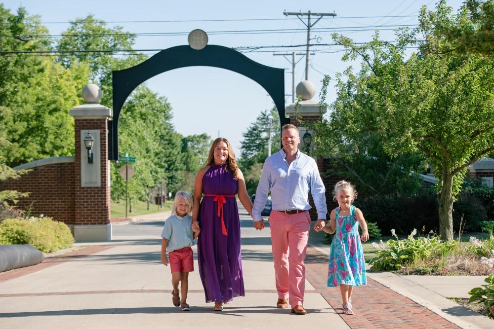 Jen McConnell '06 with her family on the AU campus