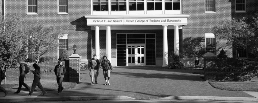 Students leaving the Richard E. and Sandra J. Dauch College of Business and Economics