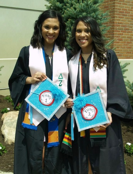 Twins Ciara McGee and Elexis Wiederhold at their AU graduation ceremony