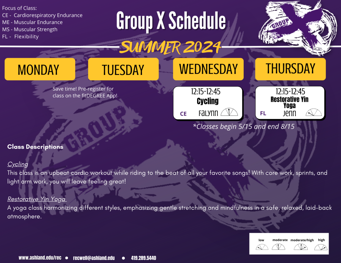 Summer 2024 Group X Schedule
