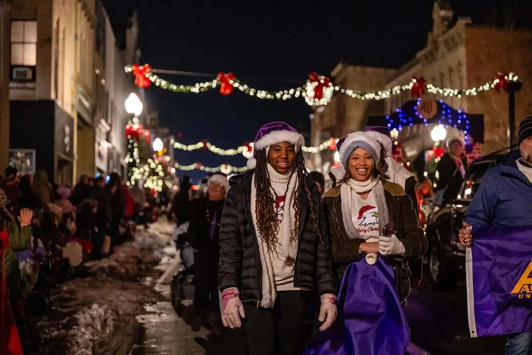 Yvonne Glass and a student at the 2025 Ashland Christmas Parade