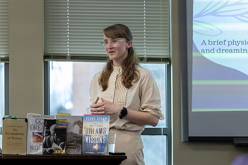 Psychology major Hannah McCrea defends her senior thesis on dreams
