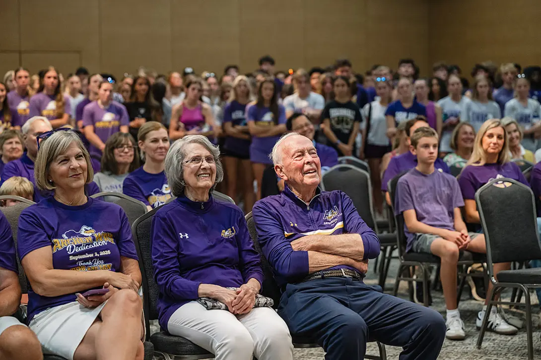 A large crowd was on hand in Upper Convo for the Archer Way dedication event